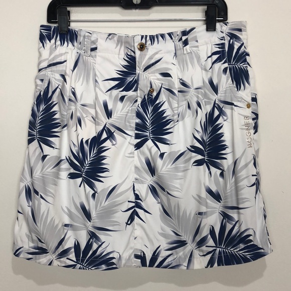 Bogner Pants - Bogner White Skort With Blue & Gray Leave Print Size 8